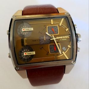 Diesel Leather Band Square Watch